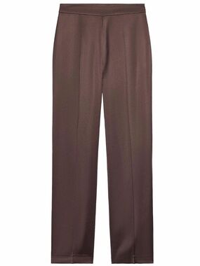 Zara Satin Pants with side zip closure in Chocolate Brown